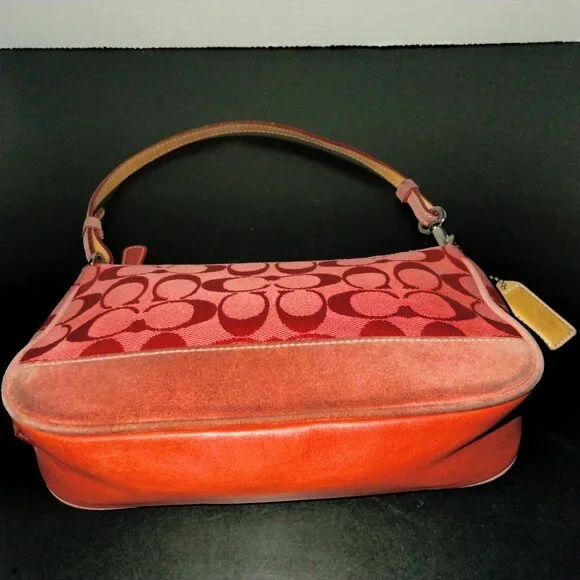 Coach Mini Pouch, Signature Logo Canvas Fabric, Red Shoulder/Wristlet, NWOT - Picture 2 of 9